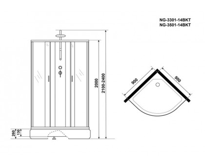Душевая кабина Niagara NG-3301-14BKT 90х90 см, с матовыми стеклами