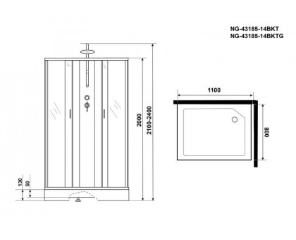 Душевая кабина Niagara NG-43185-14QBKTG 110х80 см, с матовыми стеклами