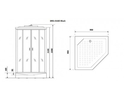 Душевая кабина Niagara Premium NG-6901-01GD BLACK 90х90 см