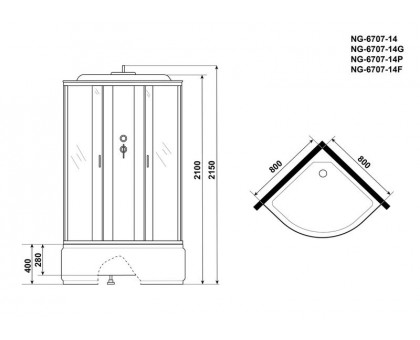 Душевая кабина Niagara NG-6707-14P 80х80 см, с прозрачными стеклами