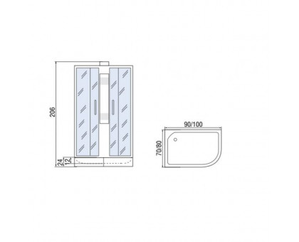 Душевая кабина Мономах 100/70/24 Б/К МЗ L 100х70х206, без крыши, асимметричная
