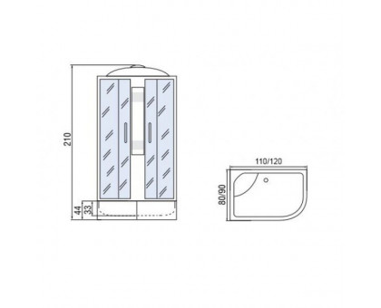 Душевая кабина Мономах 110/80/44 С МЗ R 110х80х210, асимметричная
