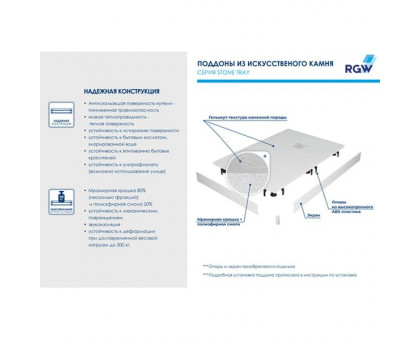 Душевой поддон RGW STM-W 80x100 см, прямоугольный, искусственный камень, белый