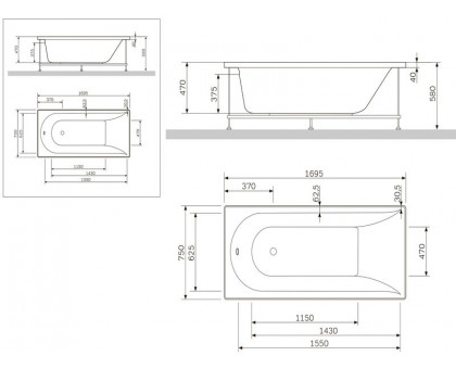 Ванна акриловая AM.PM Inspire W5AW-170-075W2D64 170х75 см с гидромассажем